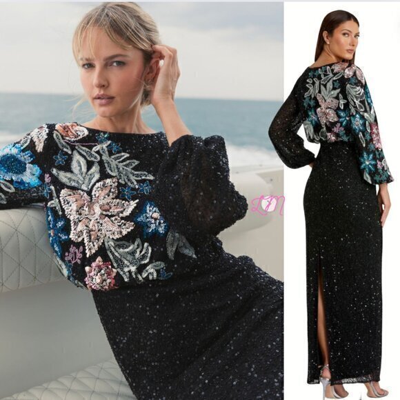 Mac Duggal 5615 Embellished Multi Color Floral High‎ Neck Black Gown Size 4 - Picture 1 of 16